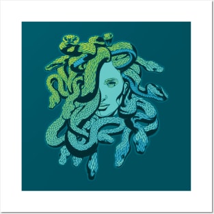 Medusa Teal Ocean Snakes Posters and Art